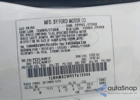 2005 Lincoln Town Car Signature Limited из США, поврежденный, VIN 1LNHM82W95Y615044